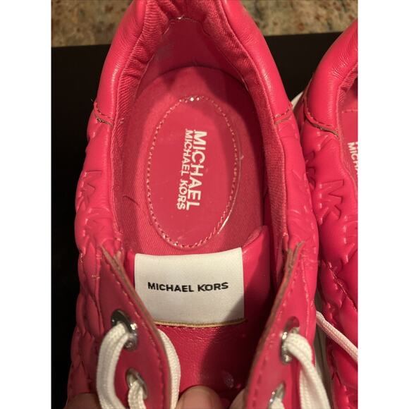 Michael Kors Emmett Nappa Puffy MK Logo Rubin Red Sneakers Shoes Flat Size 9 - Picture 5 of 9